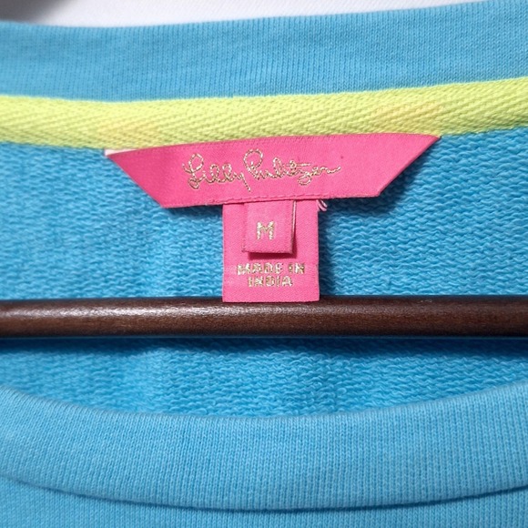 Lilly Pulitzer Alla Sweatshirt M Eyelet Embroidered Puff Sleeve Horizon Blue - Picture 7 of 12